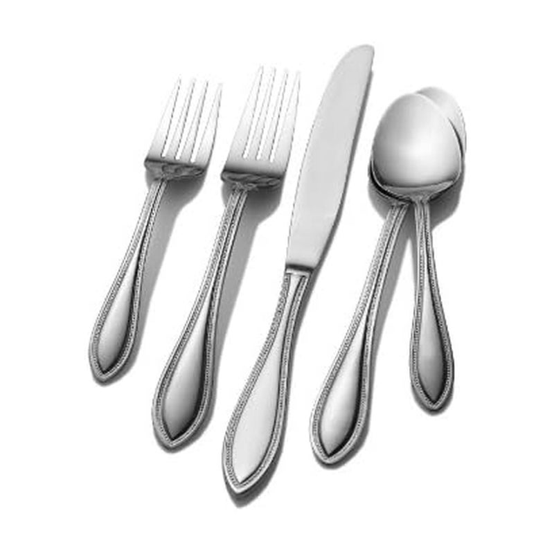 Pfaltzgraff American Bead 61-Piece Stainless Steel Flatware Set with Serving Utensil Set, Steak Knives and Iced Tea Spoons, Service for 8 - Image 1